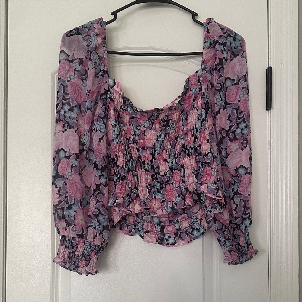 H&M Floral Smocked Blouse - Pink and Purple